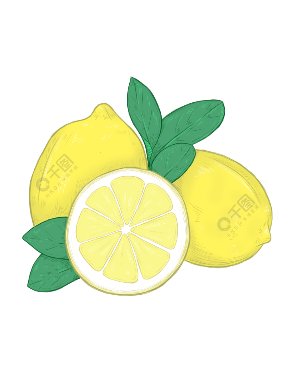 手绘文艺复古水果柠檬插画海报元素免抠设计