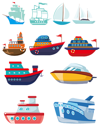 可爱形状小船矢量船卡通轮船图案图形设计