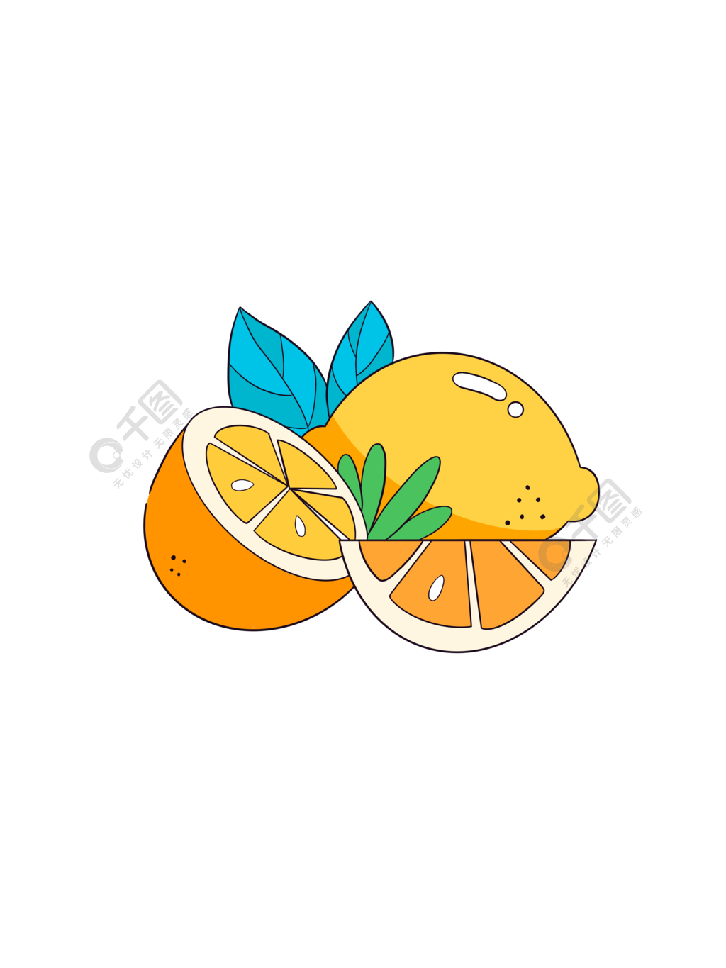 扁平风插画柠檬柑橘装饰图案水果元素
