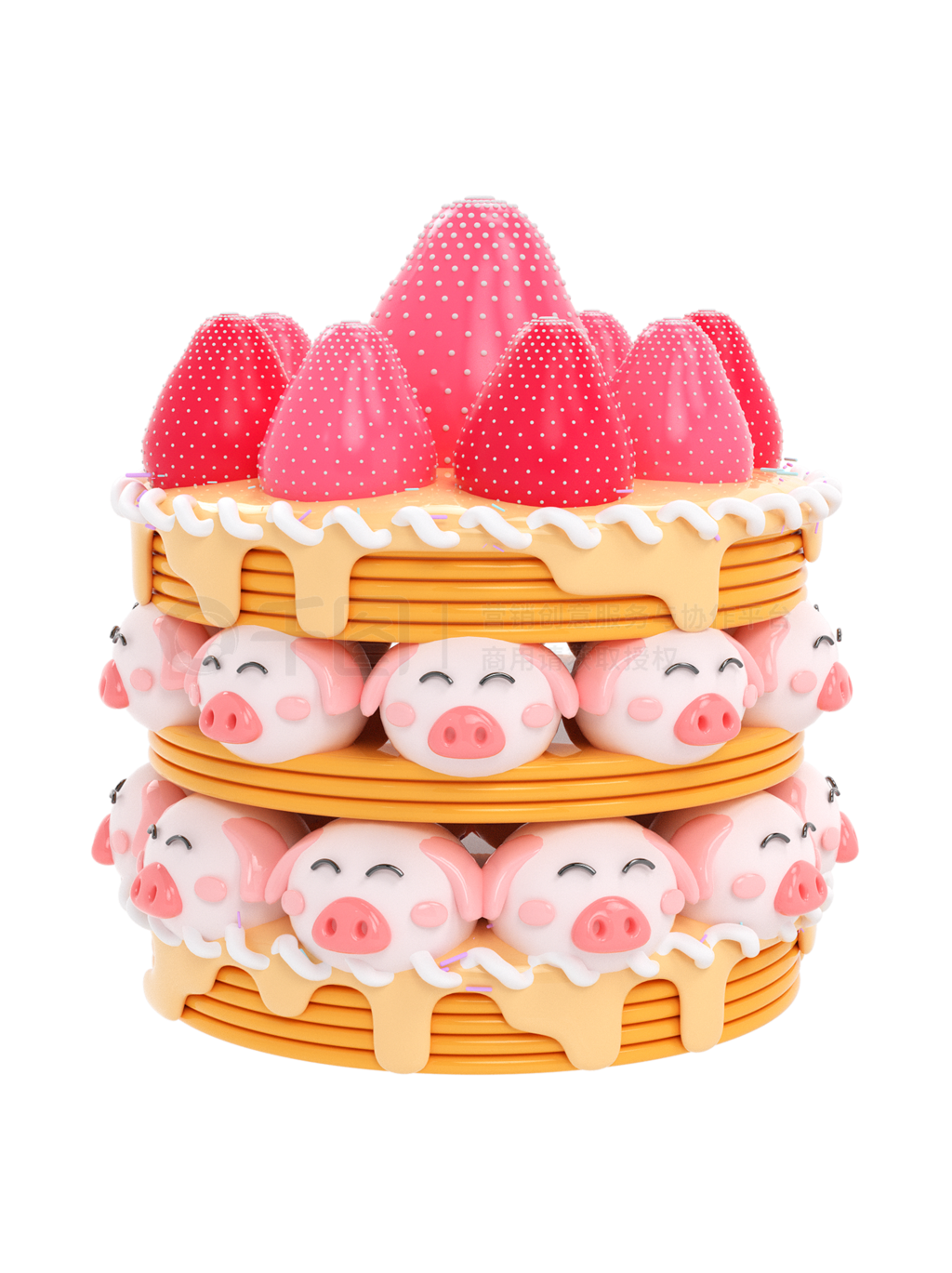 C4D卡通动物草莓蛋糕3D立体美食模型