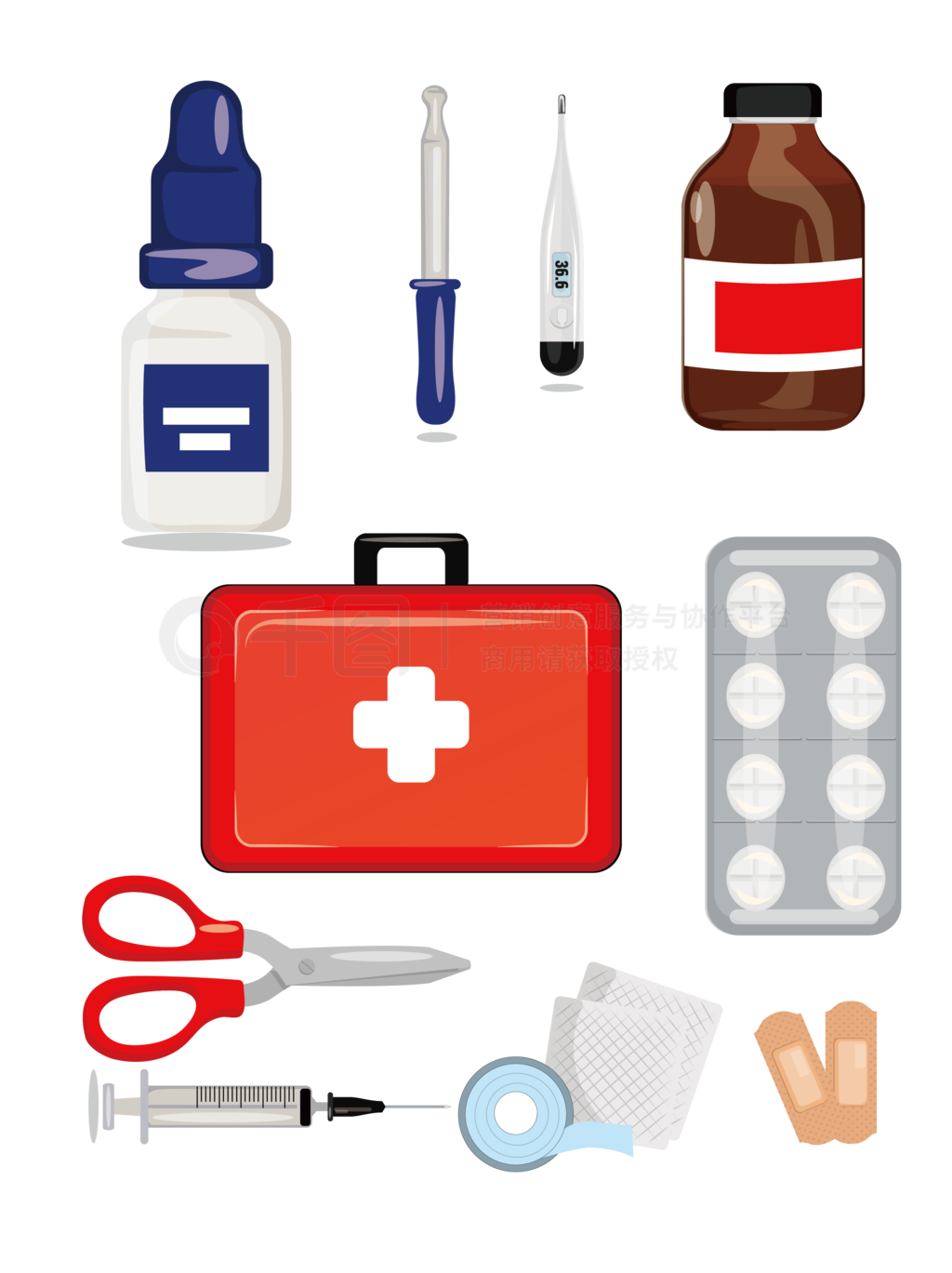 医院医护用品急救设备药品药物矢量元素