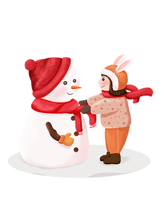 雪人和小朋友冬季冬天卡通手绘儿童插画元素