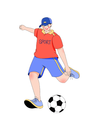 矢量手绘扁平风卡通青年人物运动踢足球元素