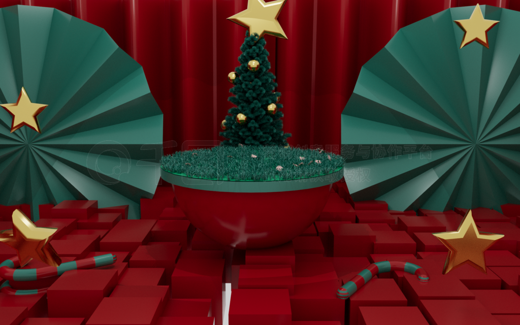 电商展台背景圣诞新年红绿撞色