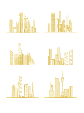 点线建筑系列金色渐变简约线条城市建筑