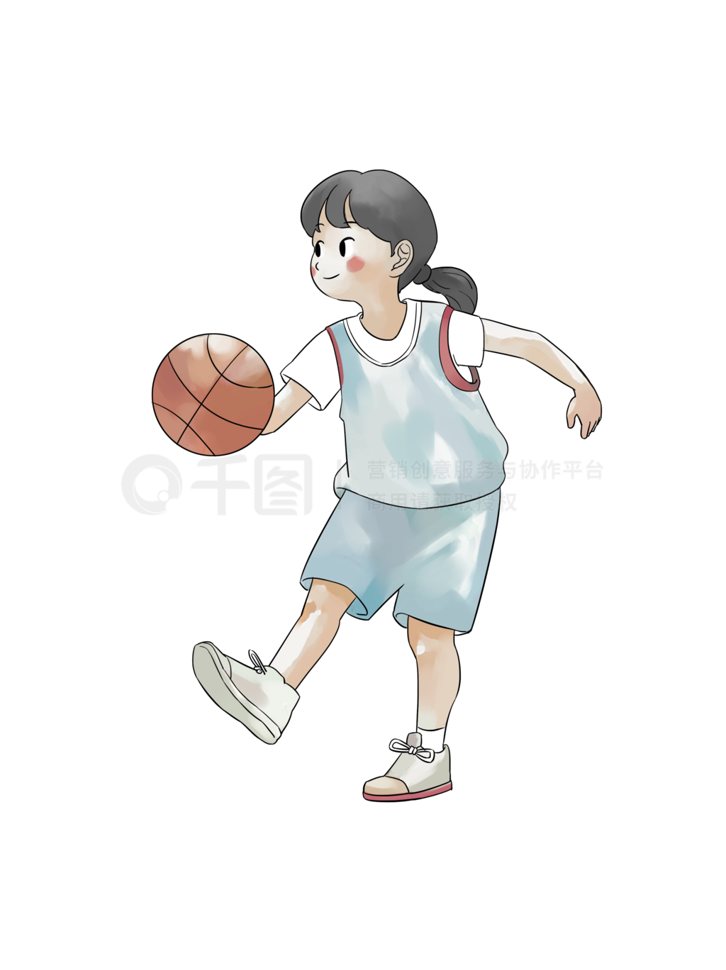 卡通矢量免抠可爱打篮球的女生图片_装饰图案_设计元素-图行天下素材网