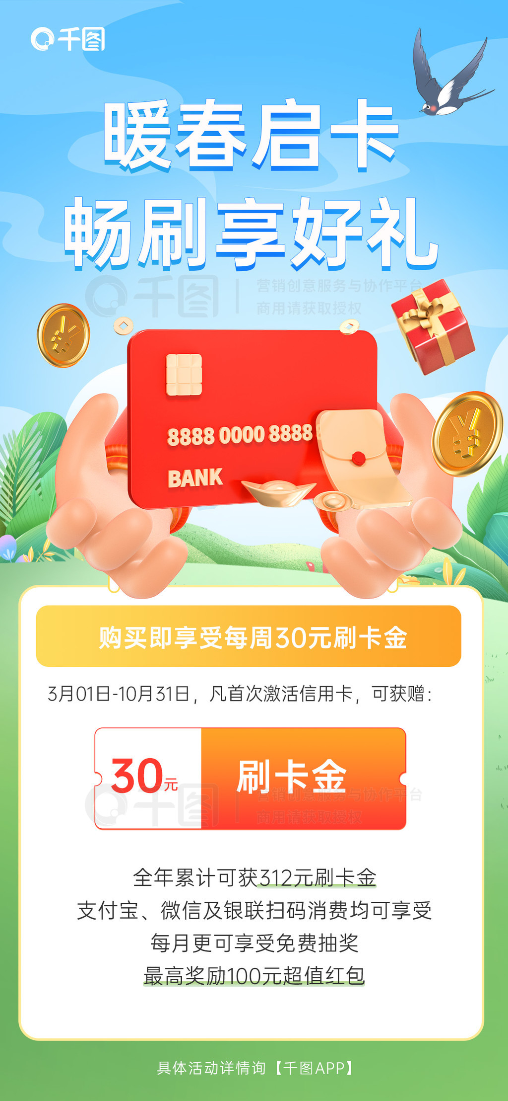 3D银行卡消费优惠宣传海报