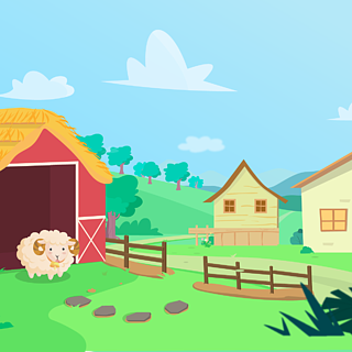 农场栅栏栏杆绵羊羊圈房子动物儿童插画卡通
