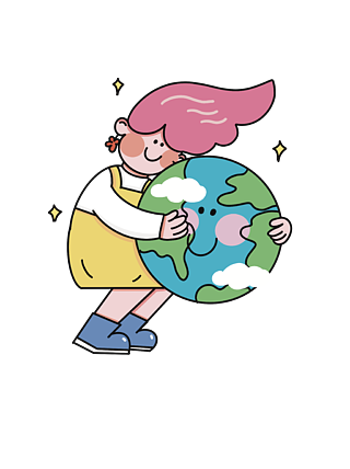 的环保女孩原创世界地球日描边插画人物世界地球日矢量手绘绿色环保