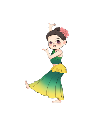 可爱绿色戴花朵舞蹈傣族女孩56民族元素