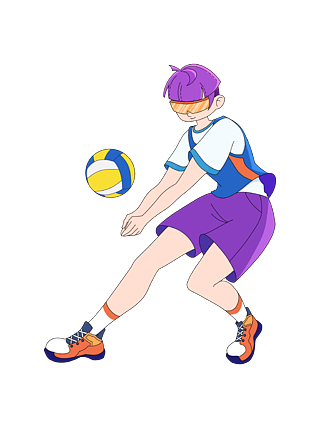 紫色青年节描边运动青少年打排球