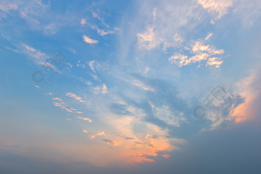 藍藍的天空背景紋理與白雲日落