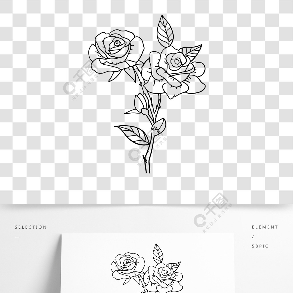 植物線稿黑白線條玫瑰花卉roseclipartblackandwhite