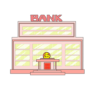 银行建筑卡通画图片