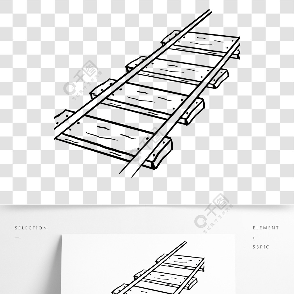 簡筆畫黑色線稿鐵路軌道