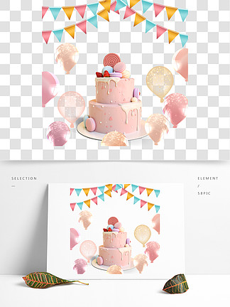 棒棒糖和马卡龙装饰3d生日蛋糕庆祝