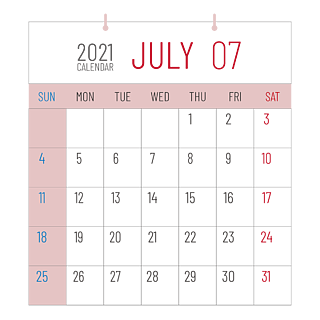 日历2021年7月日历表图片