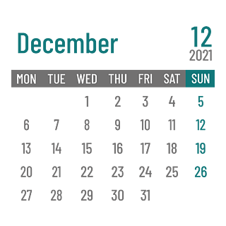 2021年12月日历打印图片