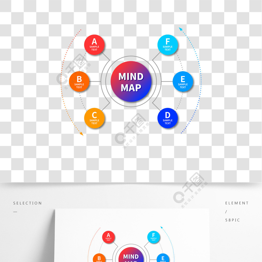 红蓝渐变发散思维商务导图