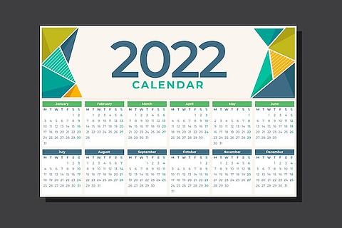 平面 2022 年日历模板