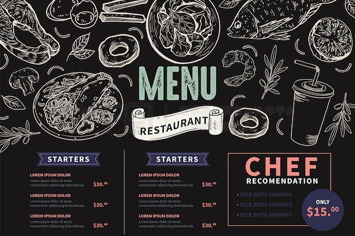 餐厅黑板画菜单设计图图片