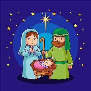 手绘耶稣诞生场景图