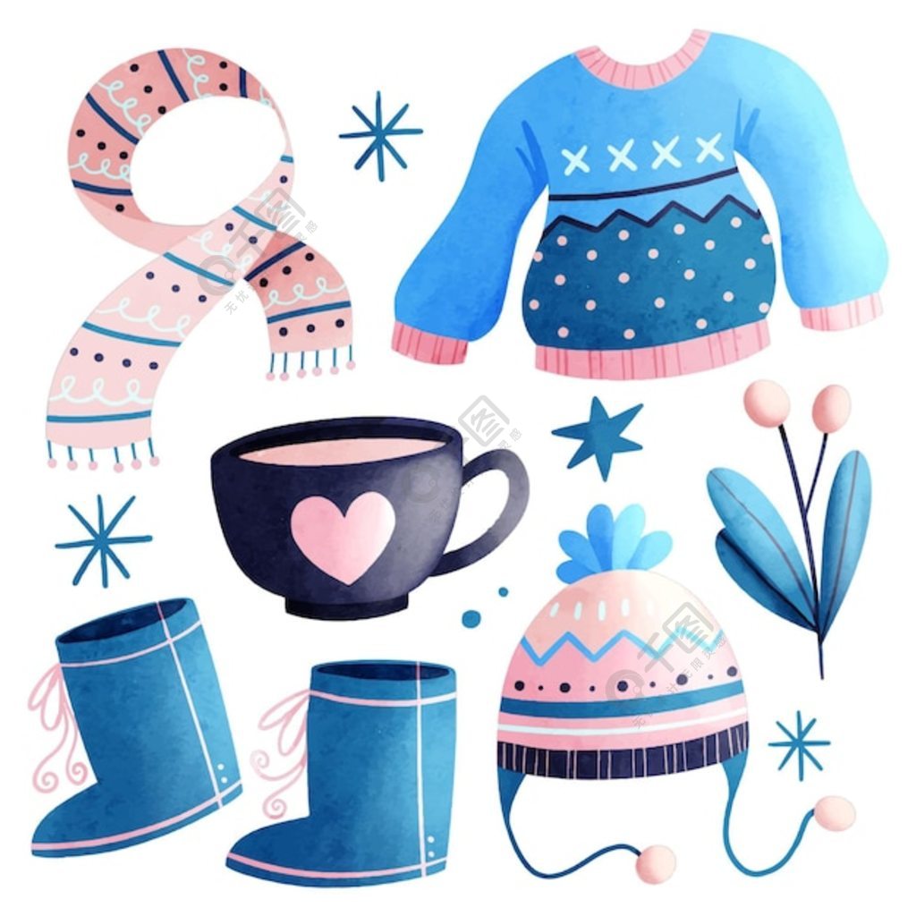 Free Vector  Watercolor winter clothes and essentials