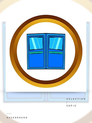 蓝色双入口门矢量图标在金色圆圈,白色背景上孤立的 i