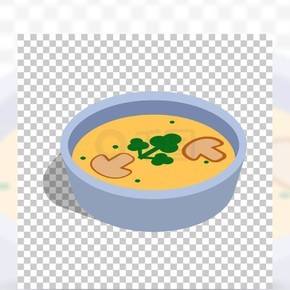 制成菜泥与蘑菇等量象3d的汤在一个透明背景传染媒介例证浓汤蘑菇等距图标