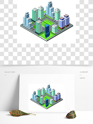 现代城市概念与等距摩天大楼办<i>公</i>室3d建筑物装饰图标设置矢量图
