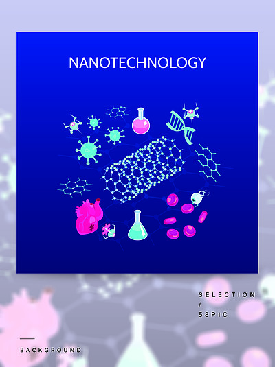 納米技術等距顏色背景與科學符號孤立的矢量圖