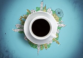 咖啡时间一杯咖啡在素描背景下的概念性表示图