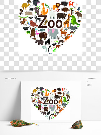 动物园的心的形状可<i>爱</i>的动物签名，<i>爱</i>动物园宠物心符号矢量图动物园的心形状图