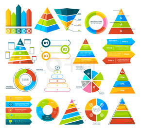 信息图表元素的大向量集合饼图，图形，图表和三角形金字塔三角形和图表，infograph圆形进度图信息图表元素的大向量集合饼图，图形，图表和三角形