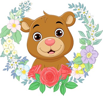 卡通小熊与鲜花背景