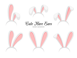 野兔的耳朵在白色背景传染媒介例证服装设计的滑稽的<i>动</i><i>画</i><i>片</i>复活节兔子或兔宝宝耳朵带隔绝野兔的耳朵矢量滑稽的卡通复活节兔子或兔子耳朵乐队为孤立的白色背景上的服装设计的