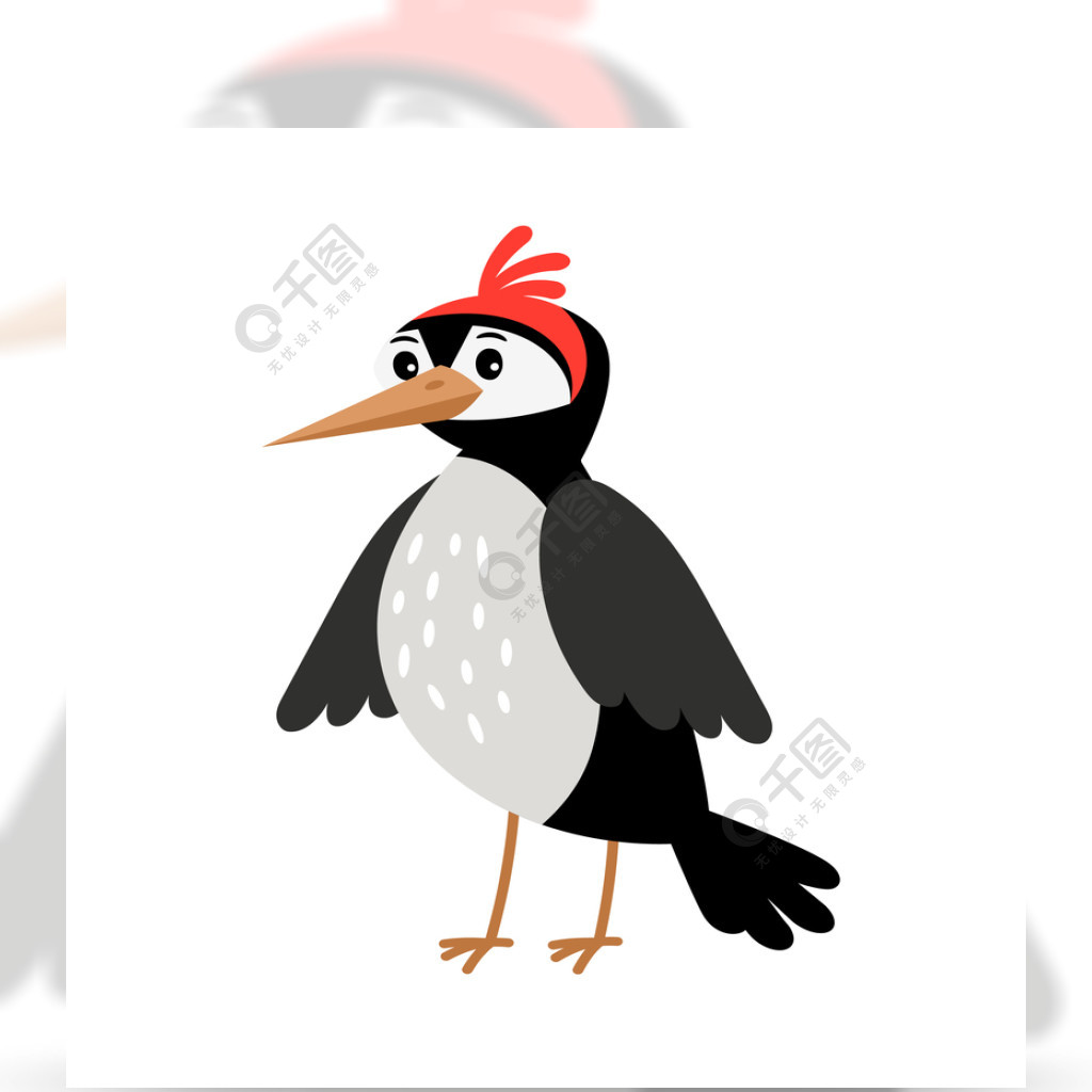啄木鸟乱画动画片在白色背景,传染媒介例证的鸟象啄木鸟卡通鸟
