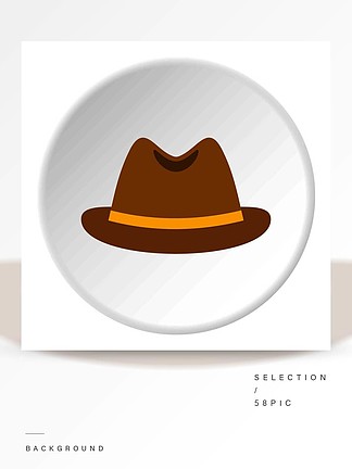 男人帽子图标在<i>web</i>的白色背景矢量图上孤立的平面圆男人的帽子图标圈