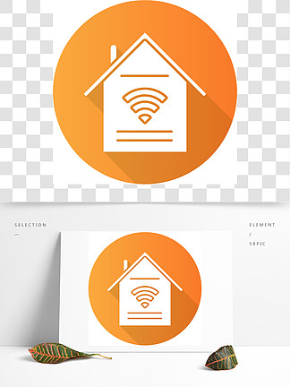 智能家居具有橙色平面设计长长的阴影标志符号图标通过互联网处理家用电器控制住户室内无线网络家<i>庭</i>自动化矢量轮廓图