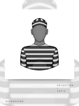 囚犯中孤立的白色背景上的黑色单色风格的图标惩<i>罚</i>符号矢量图囚犯图标，黑色单色样式