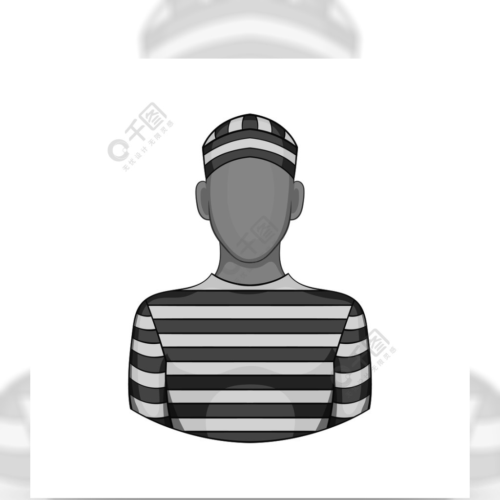 囚犯中孤立的白色背景上的黑色单色风格的图标惩罚符号矢量图囚犯图标，黑色单色样式