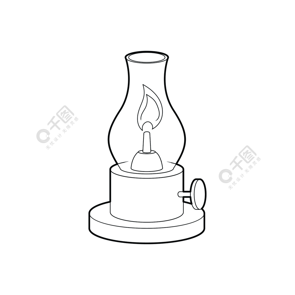 煤气灯图标在白色背景上孤立的轮廓样式照明符号煤气灯图标,轮廓样式