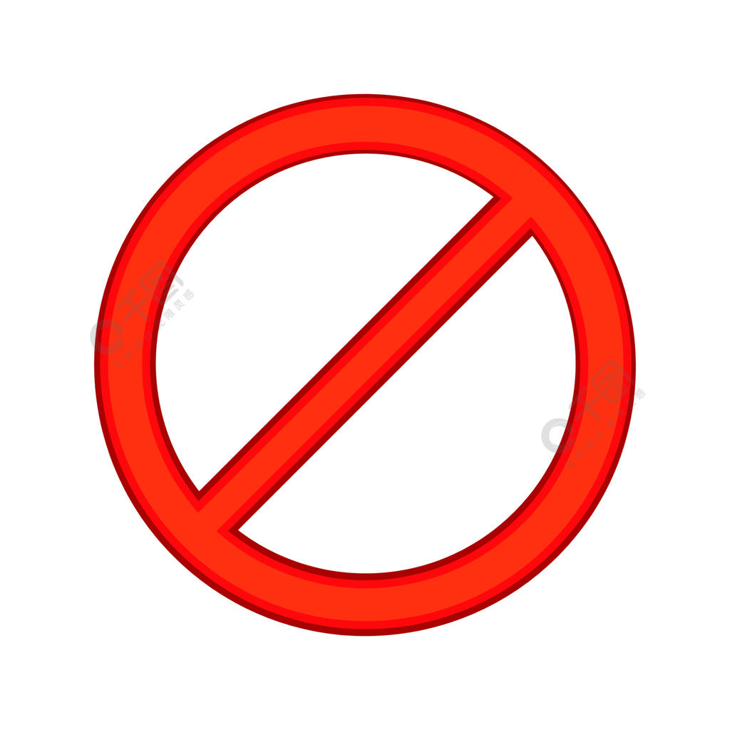 在白色背景上孤立的卡通风格的红色标志禁令图标警告符号卡通风格的