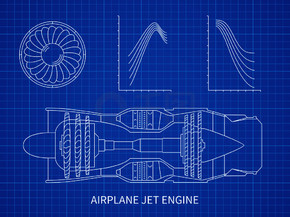 的例证和涡轮计划图画图纸带有涡轮矢量蓝图设计的飞机喷气发动机