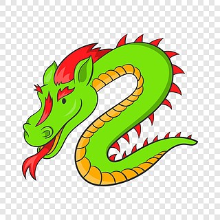 在动画片样式的绿色中国龙象在所有网络设计的背景卡通风格绿色中国龙