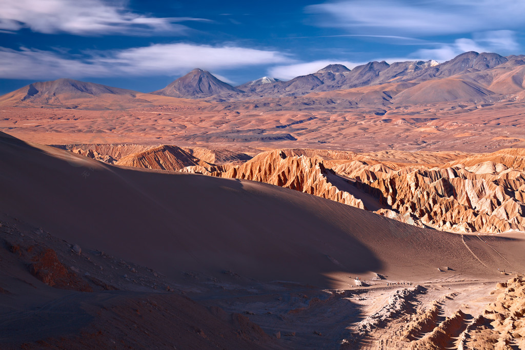 從valle de la muerte(死亡谷)在沙丘和安第斯山脈,智利阿塔卡馬沙漠