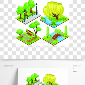 自然公園保護景觀休閒區概念4與垂柳花壇矢量等距組成矢量圖