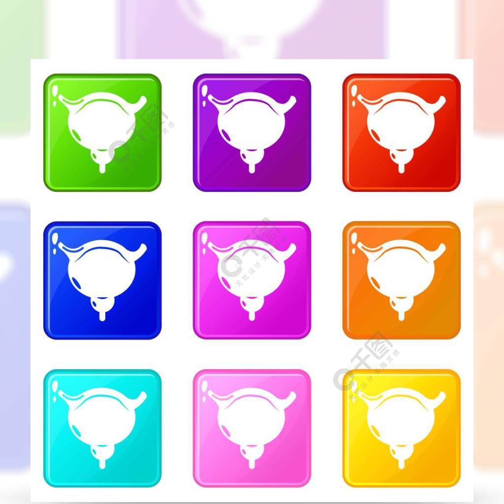 人的膀胱象设置了9在任何设计的白色隔绝的颜色收藏人体膀胱图标设置9颜色集合