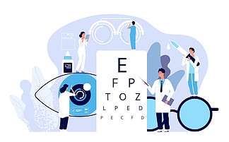 眼科的概念眼科医生检查病人的视线光学眼测试，眼镜技术矢量好的视觉背景眼科医学，光学视力检查插图眼科的概念眼科医生检查病人的视线光学眼测试，眼镜技术矢量良好的视觉背景