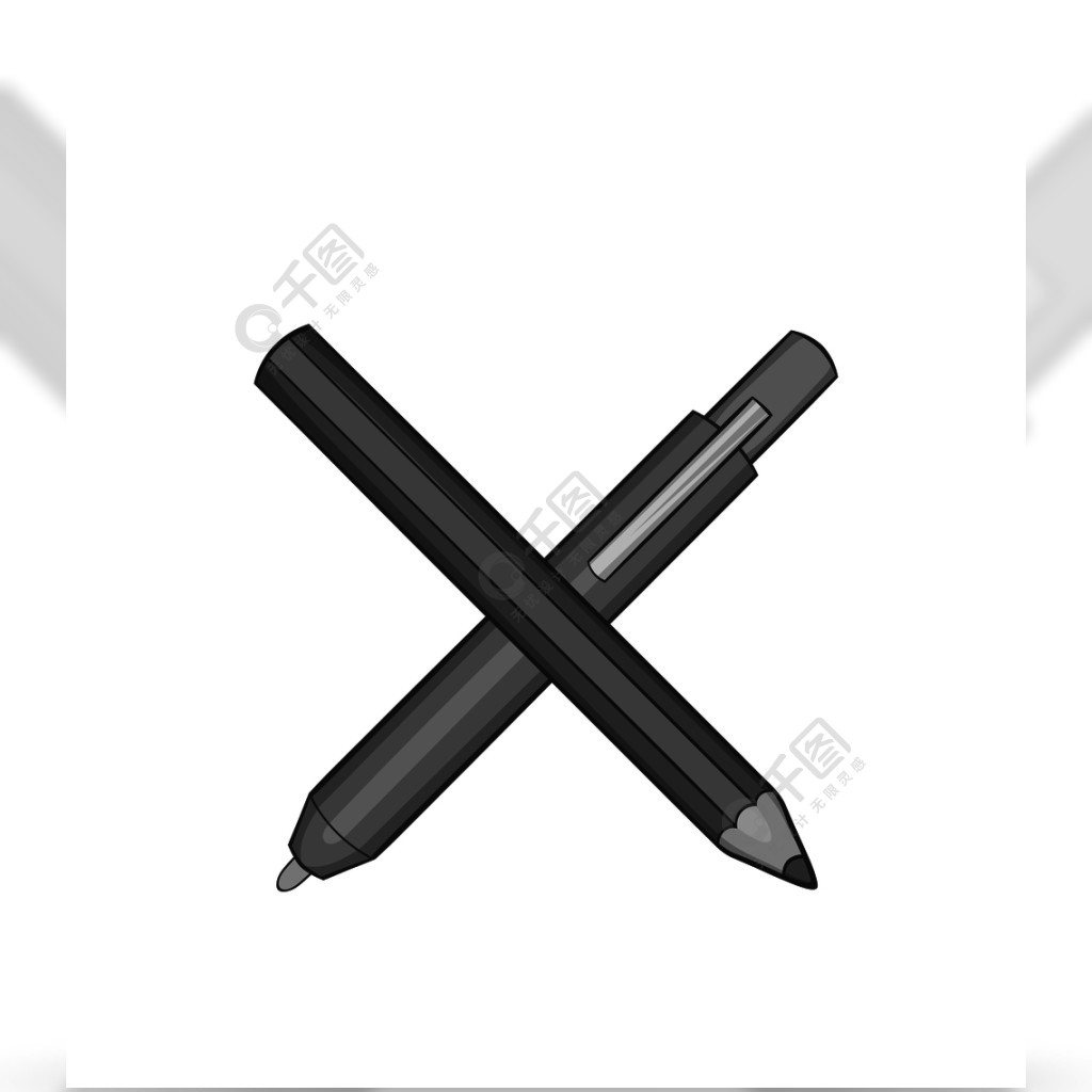 铅笔和钢笔中孤立的白色背景上的黑色单色风格的图标写符号矢量图铅笔和钢笔图标，黑色单色风格